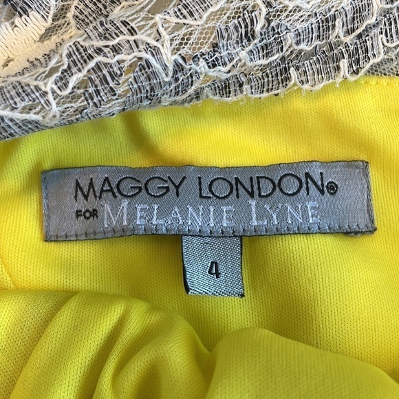 Maggy London Grey and Yellow Floral Lace Bodycon Boat Neck Midi Dress Sz 4 - Picture 6 of 7